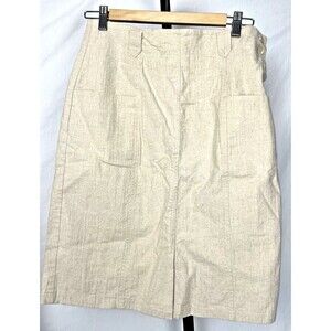 Vintage SK & Company Skirt Knee Length Pockets Ireland‎ Linen Cotton Beige 14